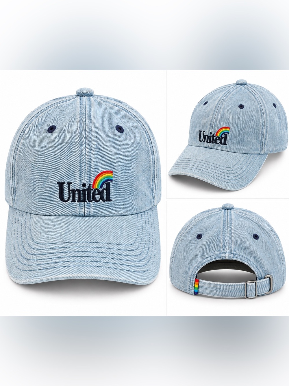 Denim Baseball Cap in Light Blue with Rainbow Accent